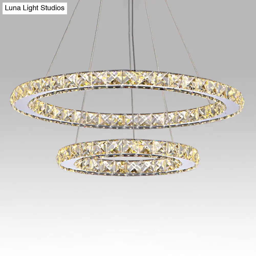 Modern Interlacing Rings Chandelier: Stainless Steel Pendant Light For Bedrooms Clear / 12+19.5