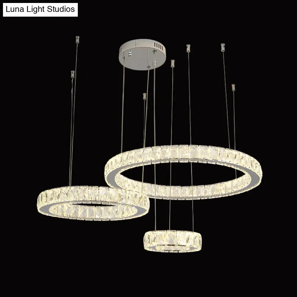 Stainless-Steel Led Crystal Ceiling Light For Modern Living Room Décor / 3 Tiers 31.5’