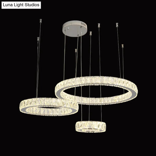 Stainless-Steel Led Crystal Ceiling Light For Modern Living Room Décor / 3 Tiers 31.5’