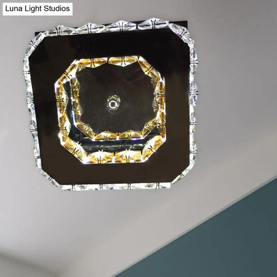 Stainless-Steel Led Crystal Ceiling Light: Modern Square Flush Mount For Bedroom - Warm/White / Warm