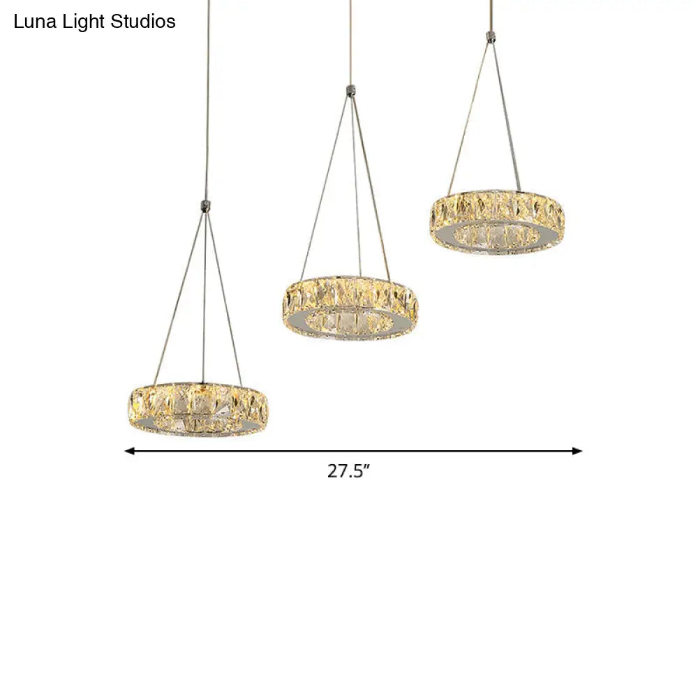 Modern 3-Ring Swag Light With Clear Rectangular-Cut Crystals - Led Plug-In Pendant In