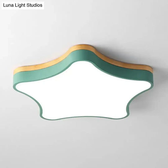 Star Girls Bedroom Led Flush Ceiling Light With Contemporary Acrylic And Wood Backplate Green /