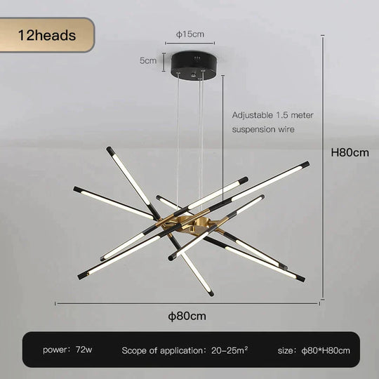 Starbeam Modern Chandelier D Black 12 heads / Warm light