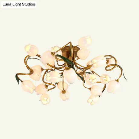 Starburst Flower Metal 25 - Head Led Brass Semi Flush Ceiling Light Fixture For Living Room