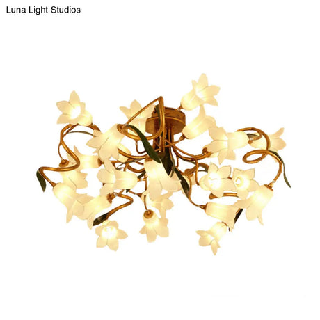 Starburst Flower Metal 25 - Head Led Brass Semi Flush Ceiling Light Fixture For Living Room