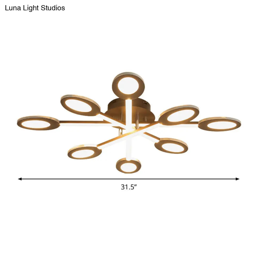 Starburst Led Semi Flush Ceiling Light In Warm/White Minimalistic Design Acrylic 31.5/45 Wide Brown