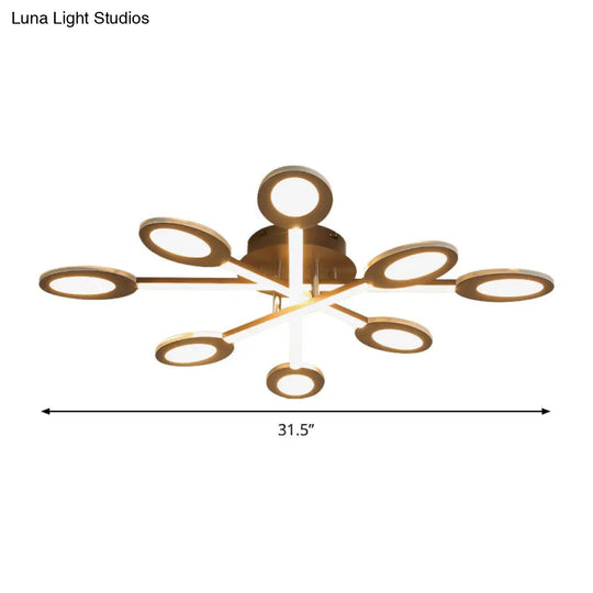 Starburst Led Semi Flush Ceiling Light In Warm/White Minimalistic Design Acrylic 31.5/45 Wide Brown