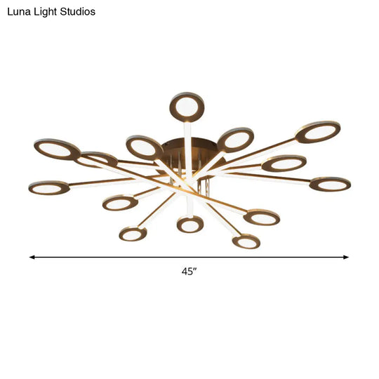 Starburst Led Semi Flush Ceiling Light In Warm/White Minimalistic Design Acrylic 31.5/45 Wide Brown