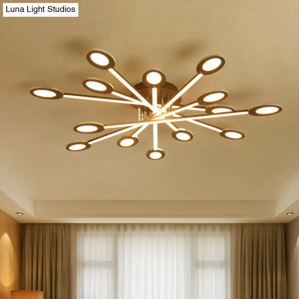 Starburst Led Semi Flush Ceiling Light In Warm/White Minimalistic Design Acrylic 31.5/45 Wide Brown
