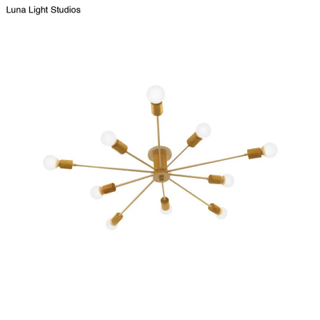 Starburst Semi Flush Ceiling Light Nordic Metal - 6/8/10 Lights White/Black Living Room Fixture