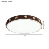 Stargazing In Style: Brown Rubber Round Flush Mount Lighting With Star Accents Led Ceiling Light
