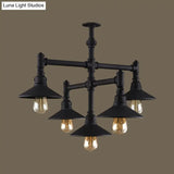 Steampunk Iron Chandelier With Saucer Shades In Black/Rust - 5/8/11 Bulbs For Living Room Piping