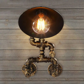 Steampunk Iron Pipe Man Wall Mount Light With Flared Bronze Shade - Bedroom Lamp (1 Head)
