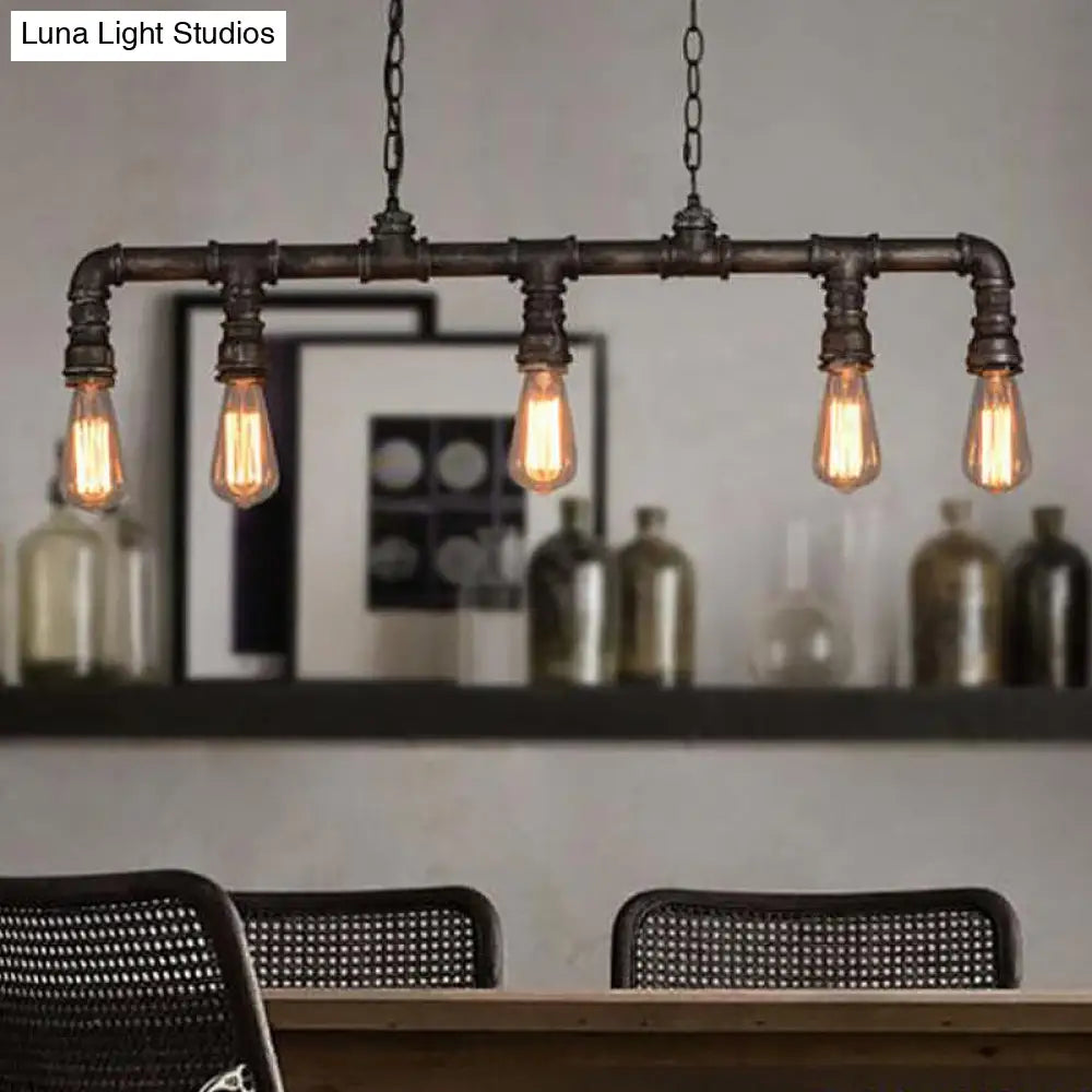 Steampunk Metal Water Pipe Pendant Light - 5 Bulbs Black Ideal For Dining Room Or Hanging Island
