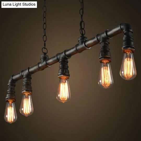 Steampunk Metal Water Pipe Pendant Light - 5 Bulbs Black Ideal For Dining Room Or Hanging Island