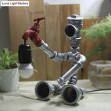 Steampunk Metallic Robot Table Light With Faucet Deco: 1-Light Child Bedroom Lamp In Bronze/Silver