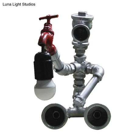Steampunk Metallic Robot Table Light With Faucet Deco: 1-Light Child Bedroom Lamp In Bronze/Silver