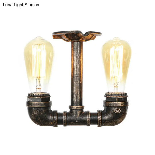 Steampunk Pipe Close To Ceiling Light In Bronze For Living Room 2 /