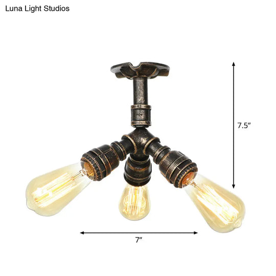 Steampunk Pipe Close To Ceiling Light In Bronze For Living Room