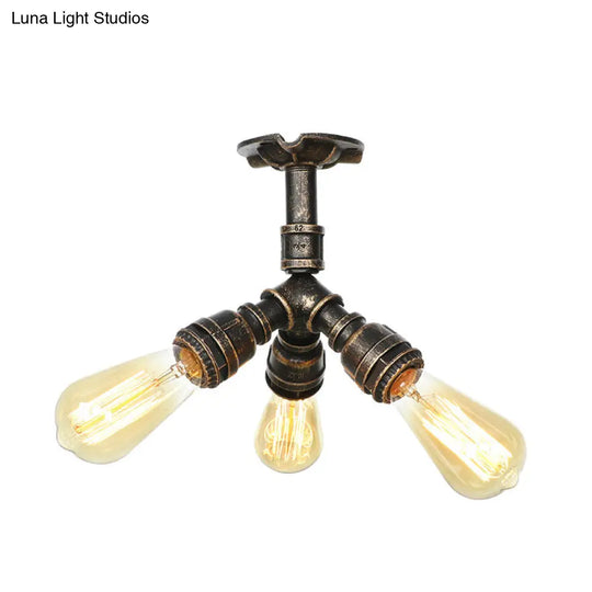 Steampunk Pipe Close To Ceiling Light In Bronze For Living Room 3 /