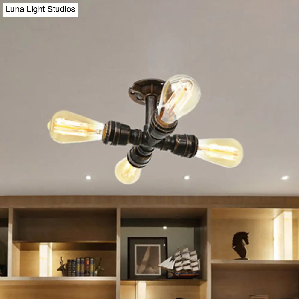 Steampunk Pipe Close To Ceiling Light In Bronze For Living Room
