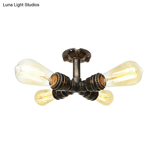 Steampunk Pipe Close To Ceiling Light In Bronze For Living Room 4 /