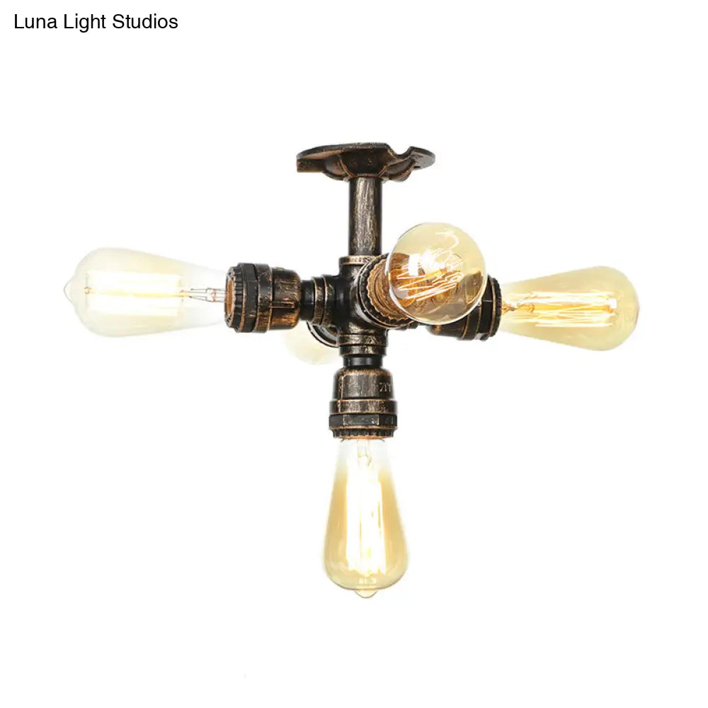 Steampunk Pipe Close To Ceiling Light In Bronze For Living Room 5 /