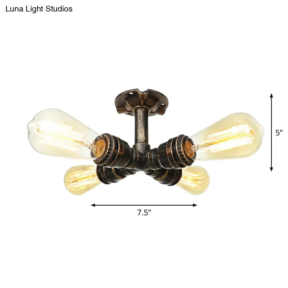 Steampunk Pipe Close To Ceiling Light In Bronze For Living Room