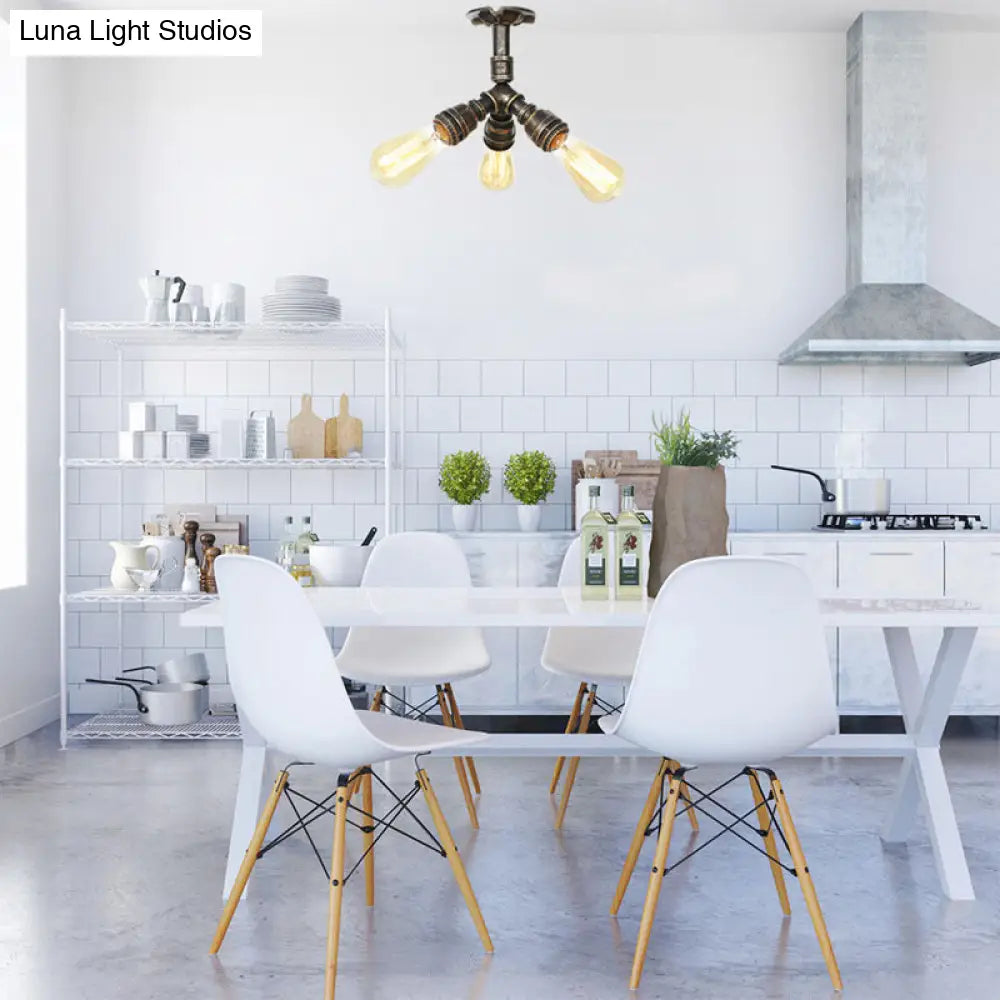 Steampunk Pipe Close To Ceiling Light In Bronze For Living Room