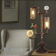 Steampunk Table Lamp With Cylindrical Mesh Shade - Industrial Style Aged Silver Finish 2 Lights
