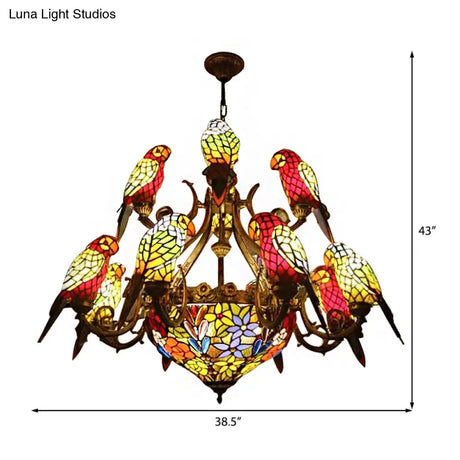 Stunning Multi-Color Parrot Chandelier: Lodge-Style Stained Glass Pendant Light