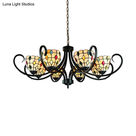 Stunning Tiffany Stained Glass Chandelier With Beaded Design - 5/6/8 Lights Beige Perfect For