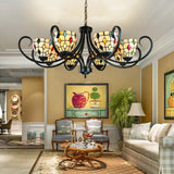 Stunning Tiffany Stained Glass Chandelier With Beaded Design - 5/6/8 Lights Beige Perfect For
