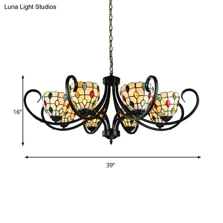 Stunning Tiffany Stained Glass Chandelier With Beaded Design - 5/6/8 Lights Beige Perfect For