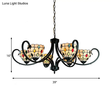 Stunning Tiffany Stained Glass Chandelier With Beaded Design - 5/6/8 Lights Beige Perfect For