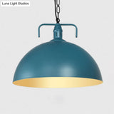 Stylish 1-Light Metal Pendant Light In Dark Blue - Domed Ceiling Fixture For Living Room (8 Or 10