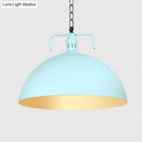 Stylish 1-Light Metal Pendant Light In Dark Blue - Domed Ceiling Fixture For Living Room (8 Or 10