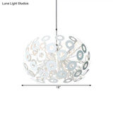 Stylish Aluminum Pendant Ceiling Light In White With Peacock Feather Element 18’/21.5’ Width