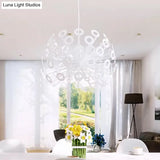 Stylish Aluminum Pendant Ceiling Light In White With Peacock Feather Element 18’/21.5’ Width