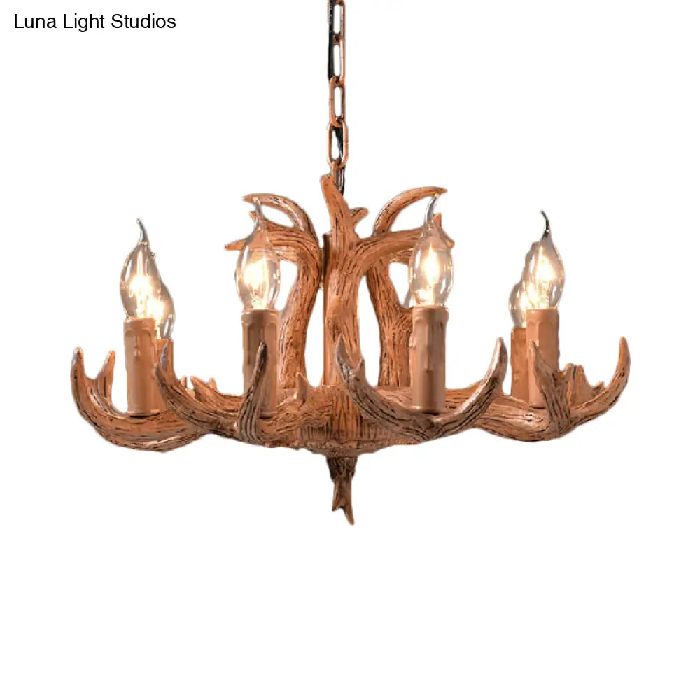 Stylish Antlers Chandelier With 8 Lights - Lodge-Inspired Resin Pendant Light Fixture In Wood