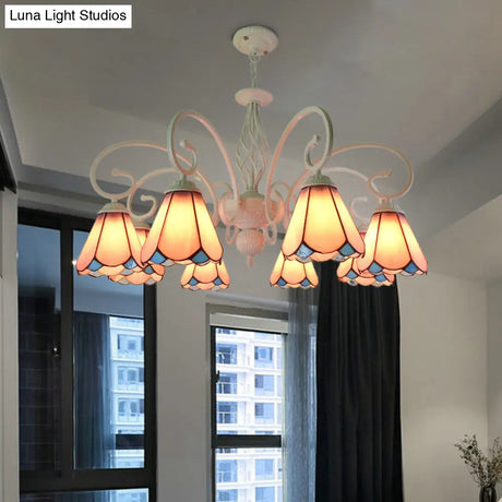 Stylish Arched Chandelier With Tiffany Glass Shades - 5/6/8 Lights For Bedroom Pendant Lighting