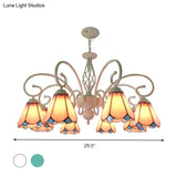 Stylish Arched Chandelier With Tiffany Glass Shades - 5/6/8 Lights For Bedroom Pendant Lighting