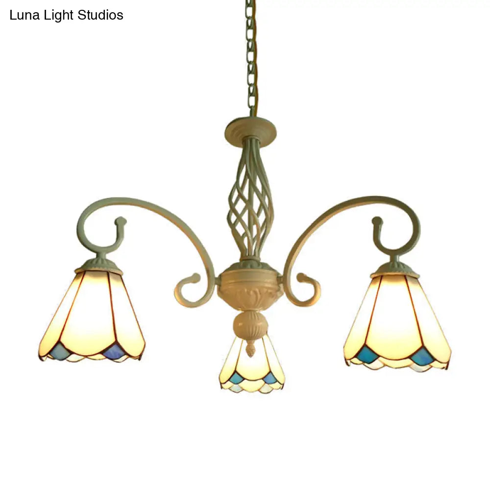 Stylish Arched Chandelier With Tiffany Glass Shades - 5/6/8 Lights For Bedroom Pendant Lighting