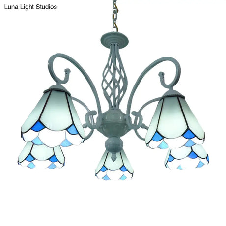 Stylish Arched Chandelier With Tiffany Glass Shades - 5/6/8 Lights For Bedroom Pendant Lighting