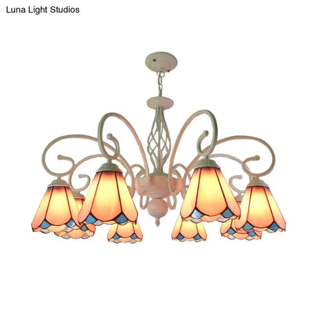 Stylish Arched Chandelier With Tiffany Glass Shades - 5/6/8 Lights For Bedroom Pendant Lighting