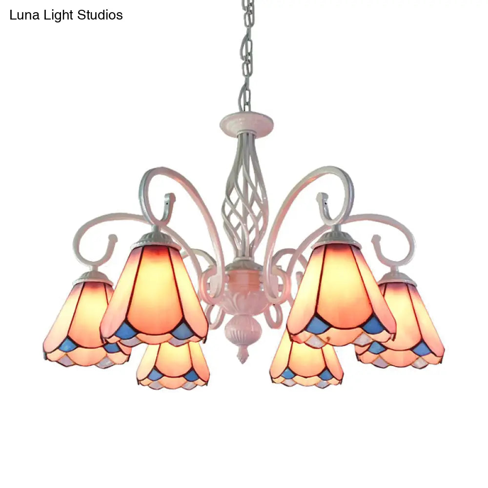 Stylish Arched Chandelier With Tiffany Glass Shades - 5/6/8 Lights For Bedroom Pendant Lighting