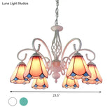 Stylish Arched Chandelier With Tiffany Glass Shades - 5/6/8 Lights For Bedroom Pendant Lighting