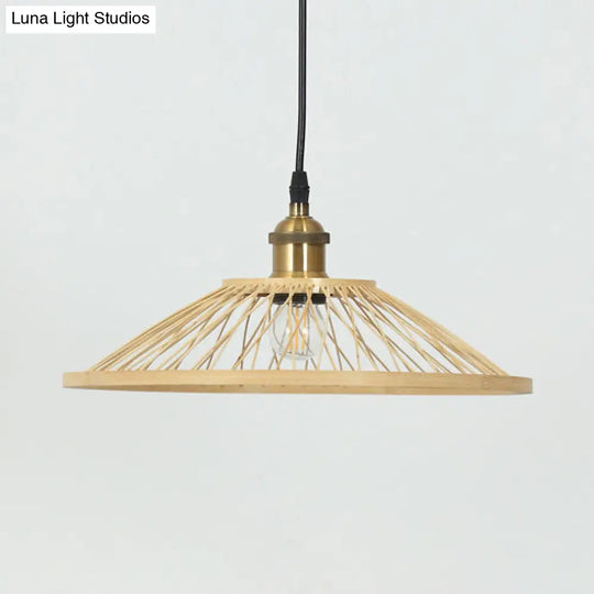 Stylish Asian Bamboo Pendant Hanging Lamp Ceiling Light - 1 Head Dome/Saucer Design In Beige For