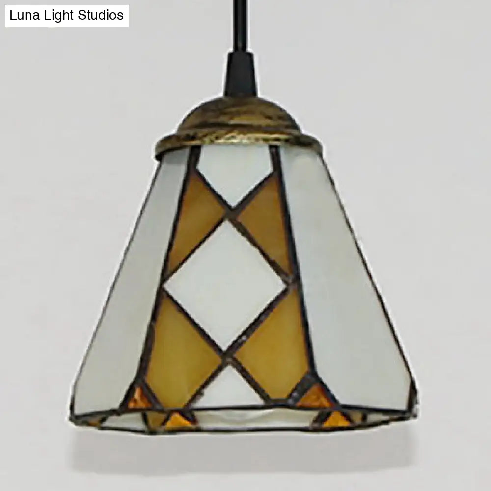 Stylish Beige Stained Glass Tiffany-Style Hanging Lamp - Ideal For Bedroom