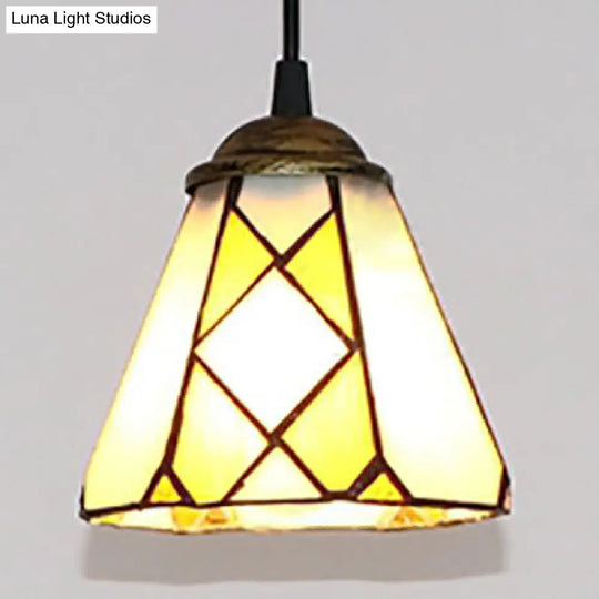 Tiffany-Style Tapered Hanging Lamp With Beige Stained Glass - Pendant Light For Bedroom